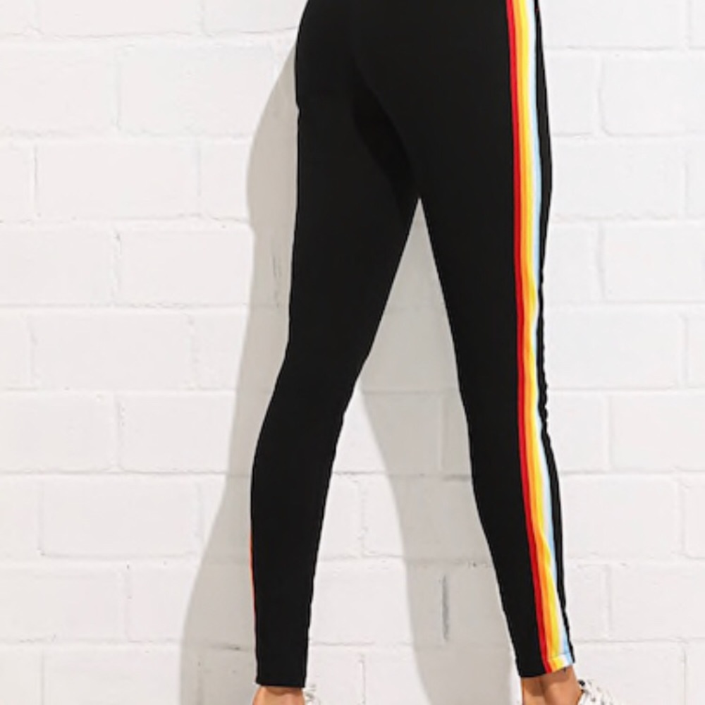 Black side rainbow striped jeggings
